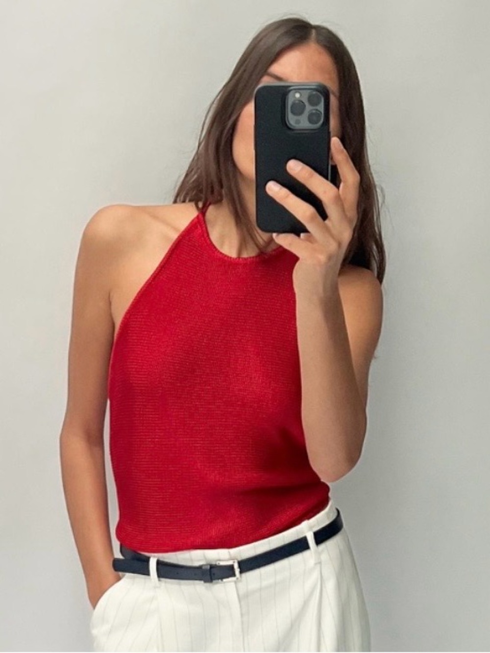 Zara Halter-Neck Red Mesh Knit Top Size S 
Cropped Open-Back Tie Strap - Picture 9 of 9